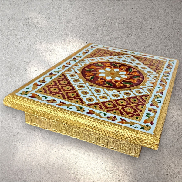 Rectangle Gold and Red Meena Bedhi Chowki