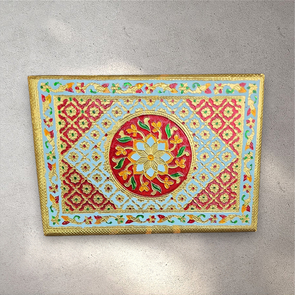 Rectangle Gold and Red Meena Bedhi Chowki