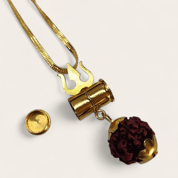 Trishul Rudraksha Pendant Locket Gold Neck Chain