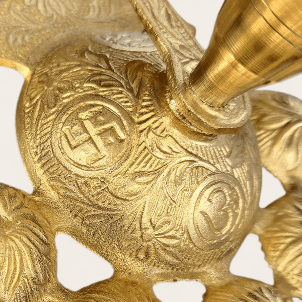 5 Finger Brass Aarti Turner with Wooden Handle - Style 2