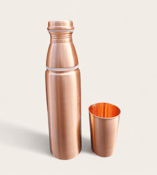 Smooth Copper Water Bottle and Cup Set