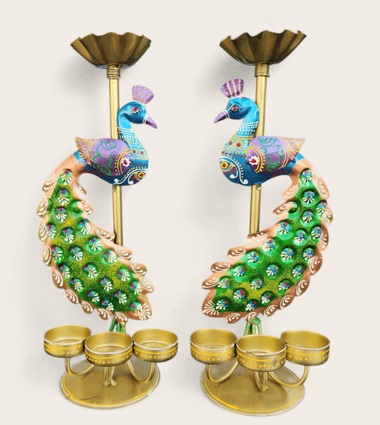 Peacock Tealight Stand - Set of 2 (33 cm)