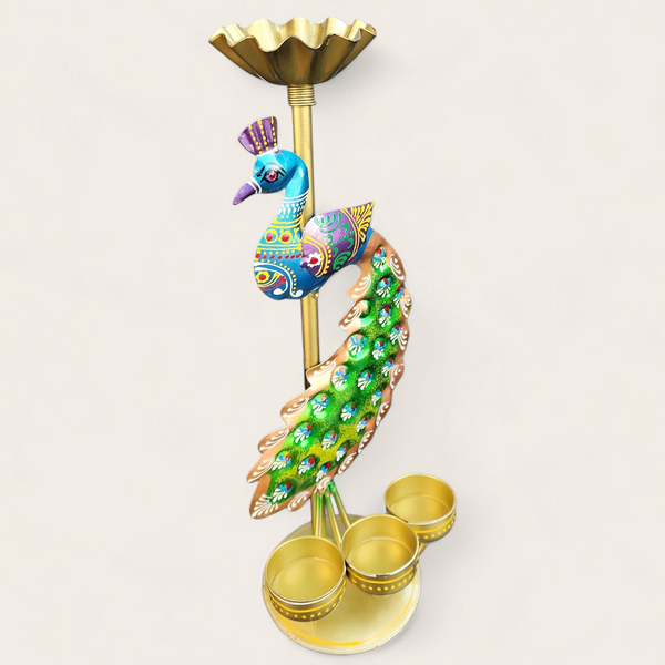 Peacock Tealight Stand - Set of 2 (33 cm)