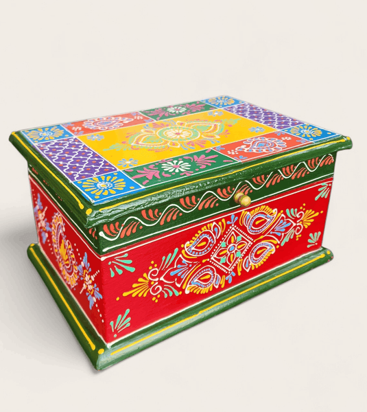 Hand Painted Wooden Rectangular Box