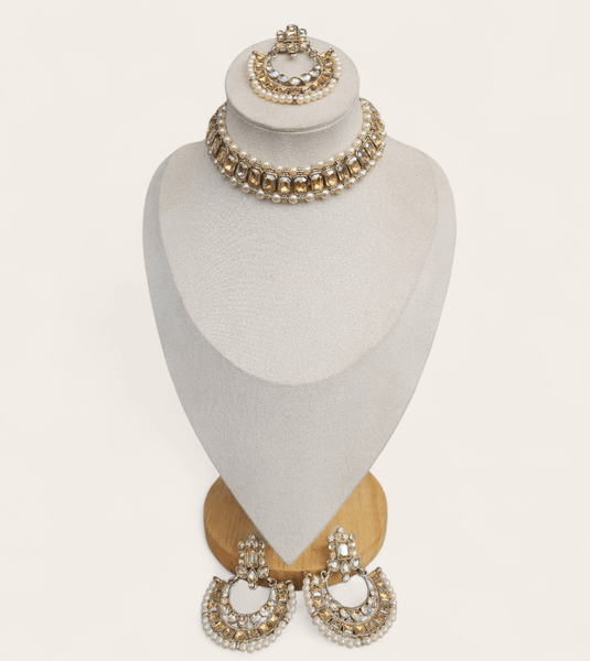 Gold Diamond Pearl Necklace Set  4