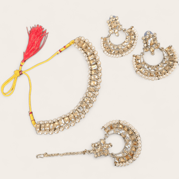 Gold Diamond Pearl Necklace Set  4