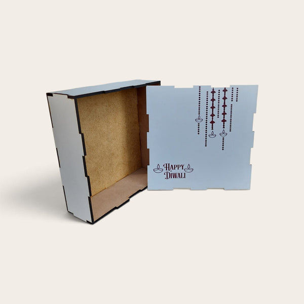 White Diya Happy Diwali Wooden Box