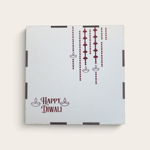 White Diya Happy Diwali Wooden Box