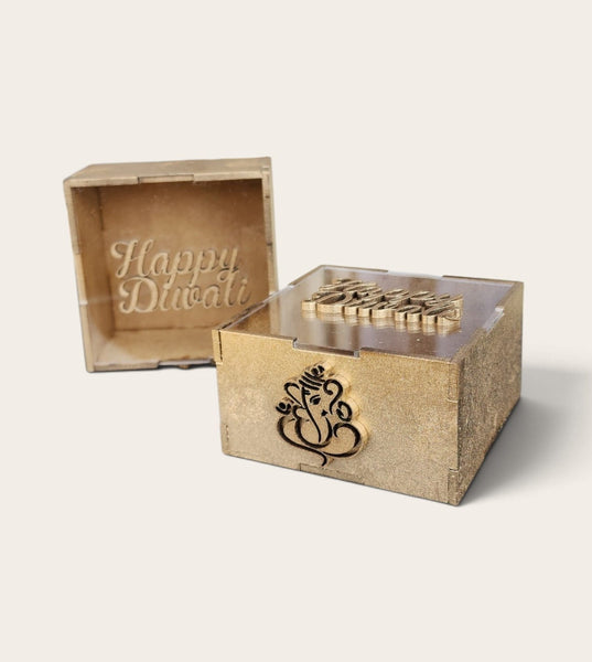 Gold Happy Diwali Ganesh Perspex Box