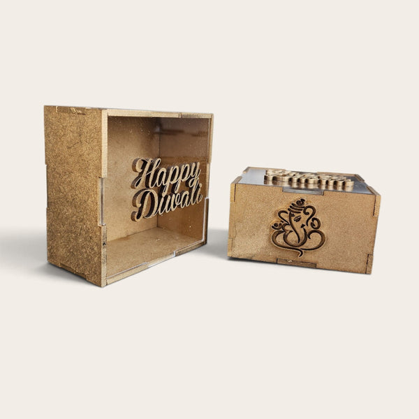 Gold Happy Diwali Ganesh Perspex Box