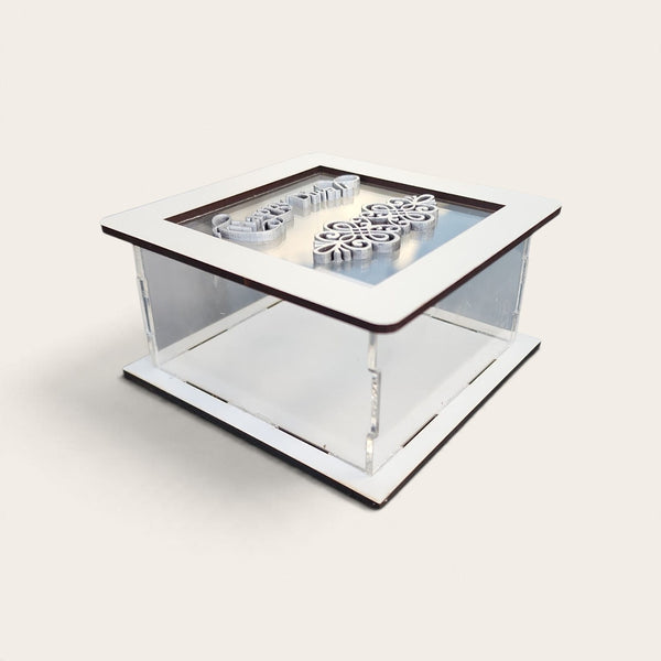 Silver and White Happy Diwali Wooden Perspex Box