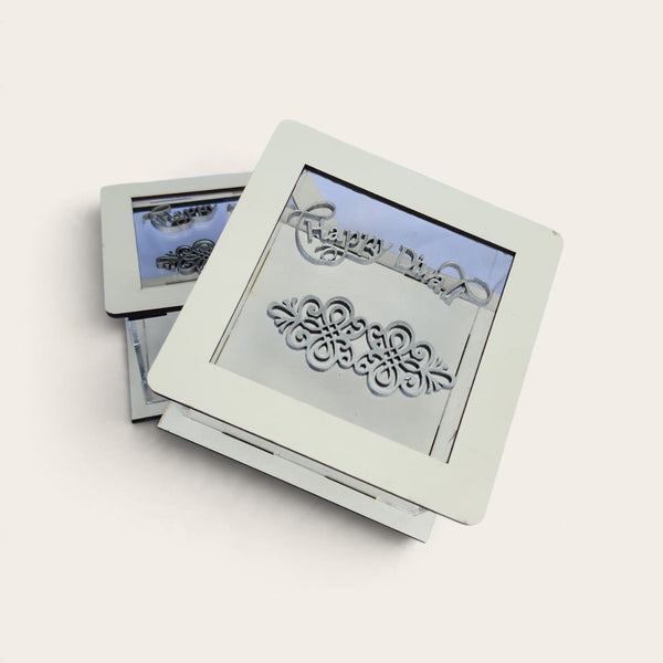 Silver and White Happy Diwali Wooden Perspex Box