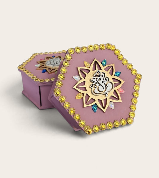 Lilac and Gold Ganesha Wooden Diwali Box