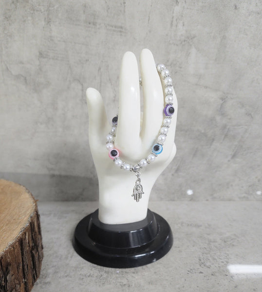 Colourful Evil Eye & Hamsa Pearl Protection Bracelet