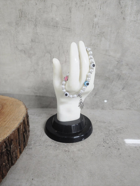 Colourful Evil Eye & Hamsa Pearl Protection Bracelet