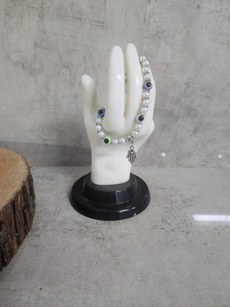 Colourful Evil Eye & Hamsa Pearl Protection Bracelet