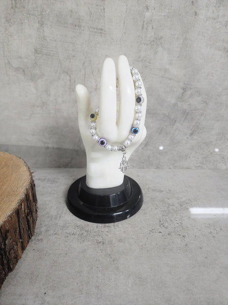 Colourful Evil Eye & Hamsa Pearl Protection Bracelet
