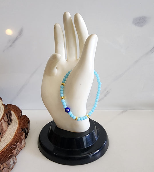 Sky Blue Evil Eye Beaded Bracelet