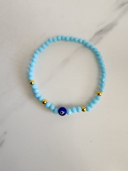 Sky Blue Evil Eye Beaded Bracelet