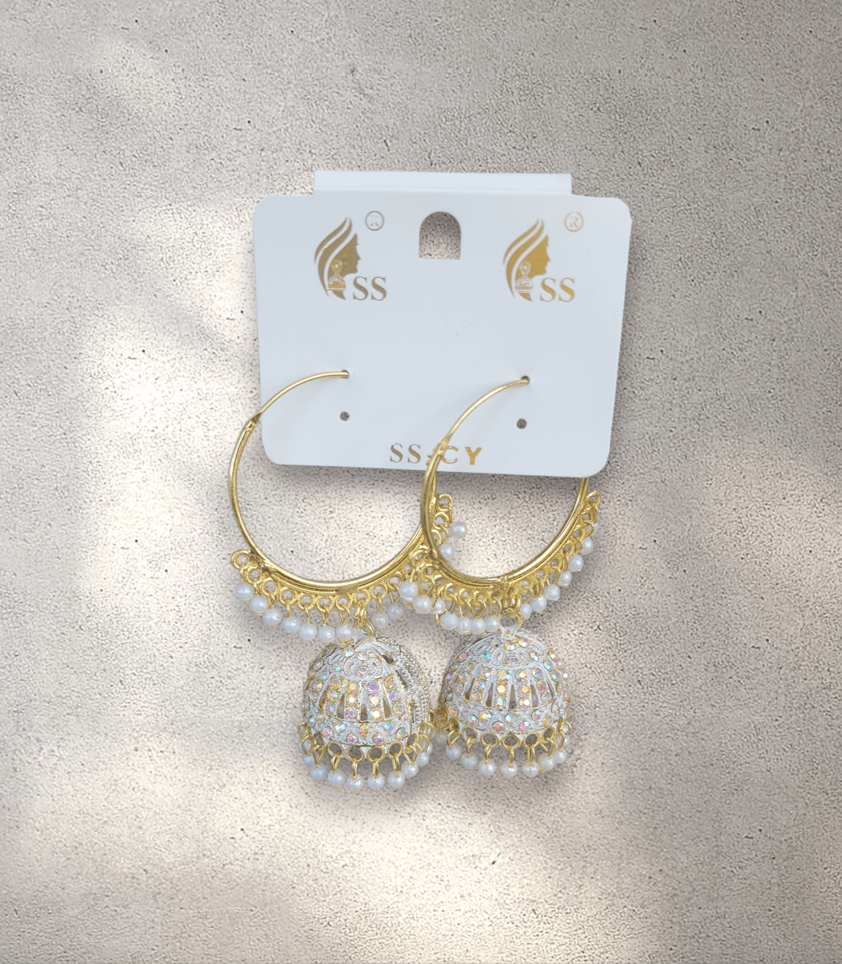 White and Gold Hoop Jhumka