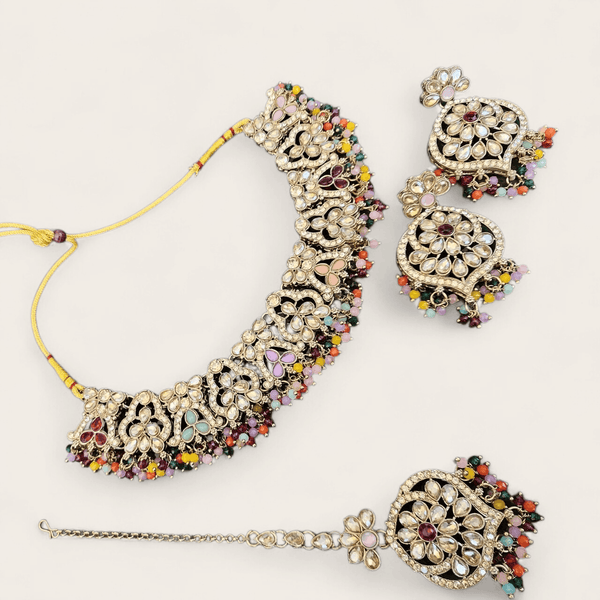 Multi-Colour Soft Choker Jewellery Set - Style 4
