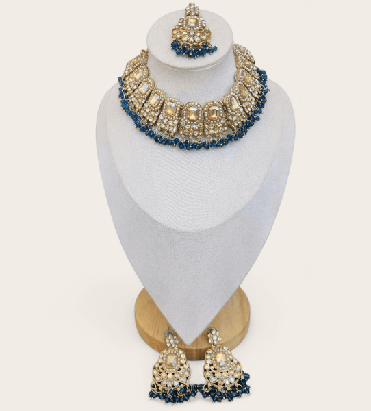 Blue Soft Choker Jewellery Set - Style 2
