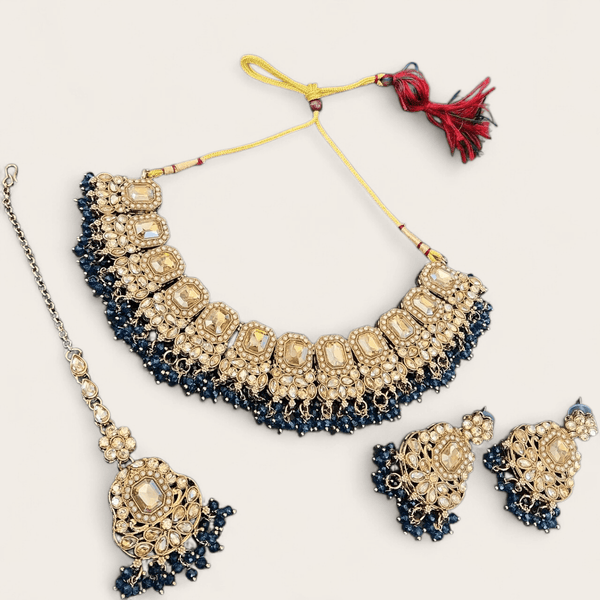 Blue Soft Choker Jewellery Set - Style 2