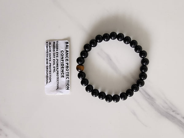 Balance, Protection, Confidence Bracelet (Tiger's Eye, Black Onyx)