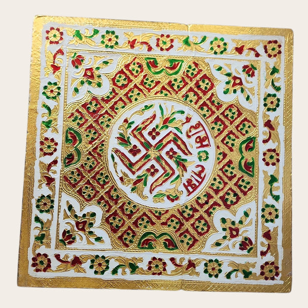 Gold Swastika Foil Bedhi/ Bajoth (37cm x 37cm)