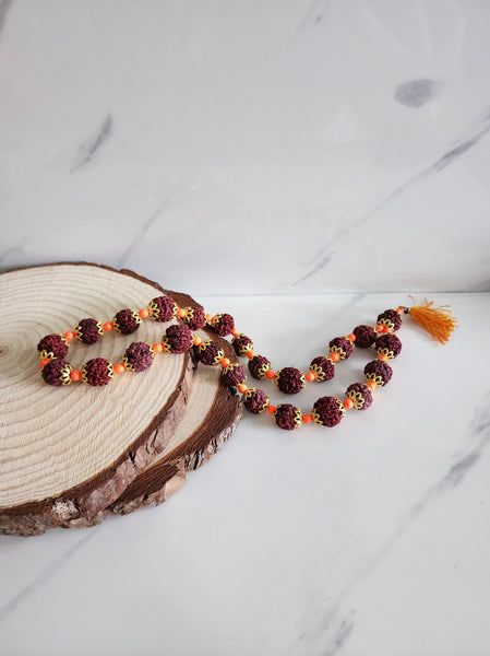 Orange and Gold Capped Large Rudraksha Mala