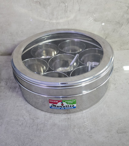 Masala Dabba (Spice Container) Clear Lid - Large