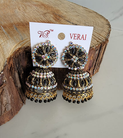 Black and Gold Jhumka (Earring) - Design 3