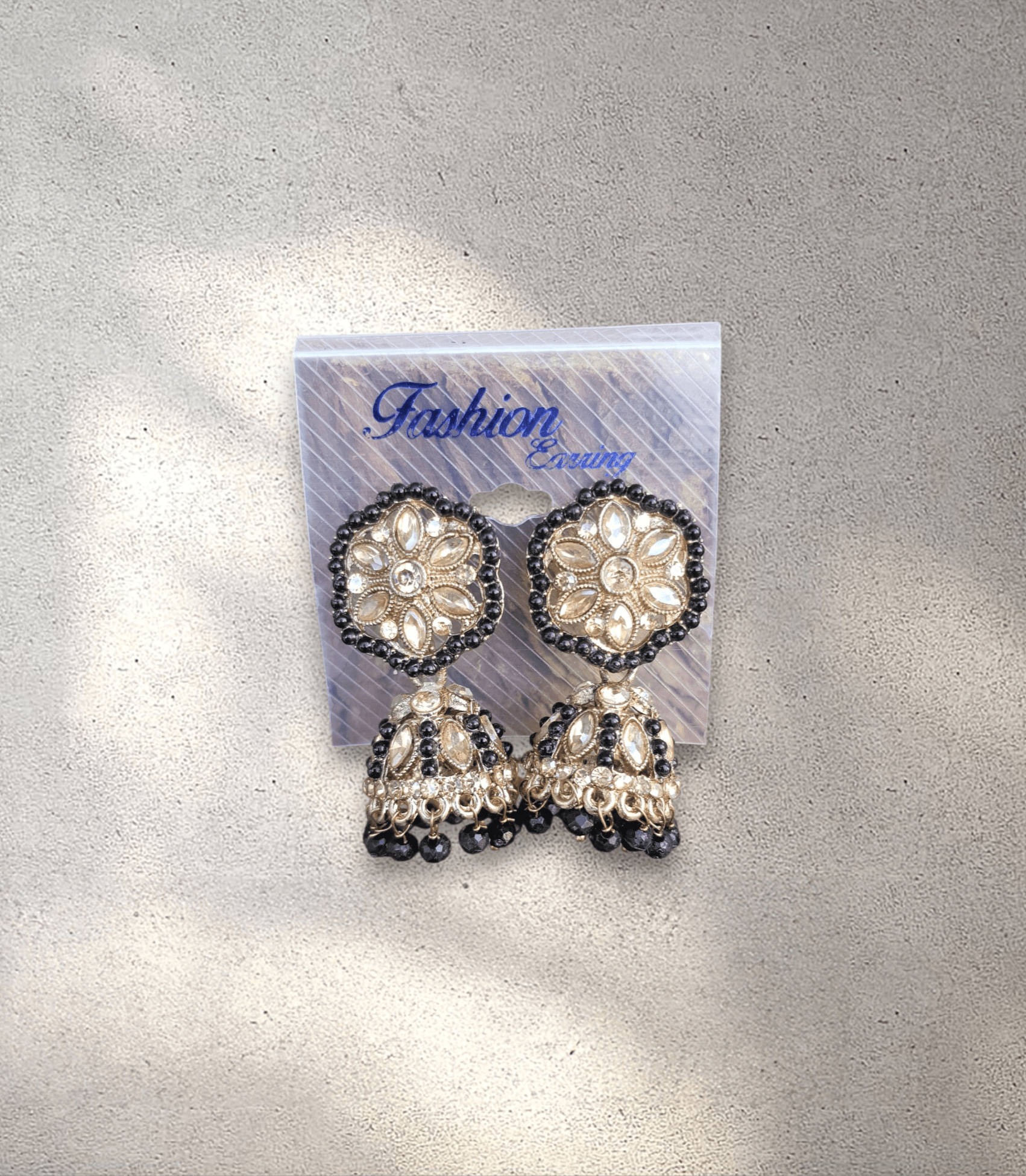 Black and Gold Jhumka (Earring) - Design 6