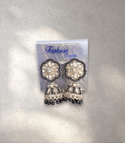 Black and Gold Jhumka (Earring) - Design 6