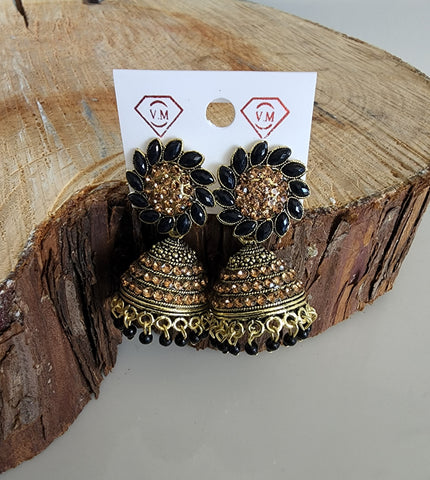 Black and Bronze Jhumka (Earring) - Design 1
