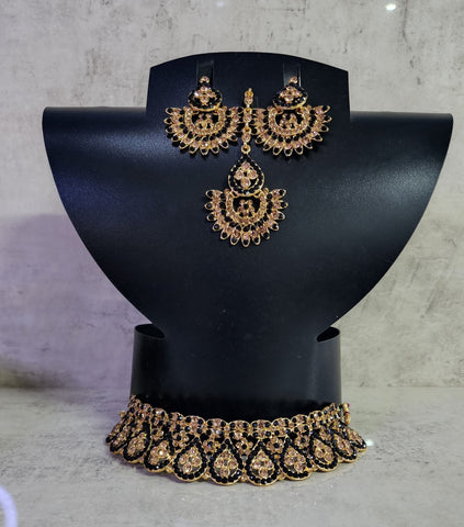 Black and Gold Choker Jewellery Set - Style 1
