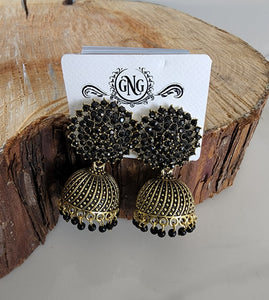 Black and Gold Jhumka (Earring) - Design 6
