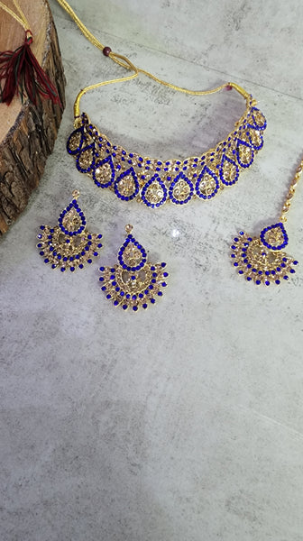 Blue and Gold Jewellery Choker Set - Style 2