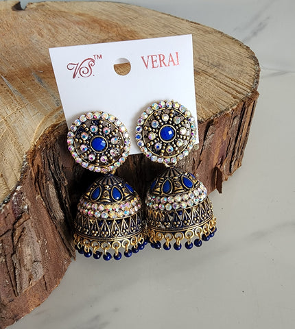 Gold and Blue Jhumka (Earring)