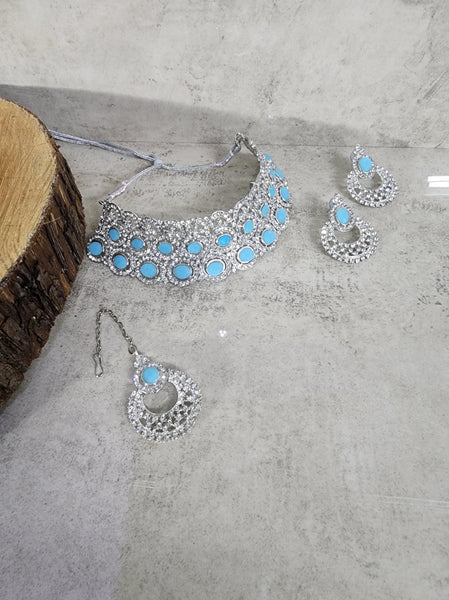 Blue and Silver Jewellery Choker Set