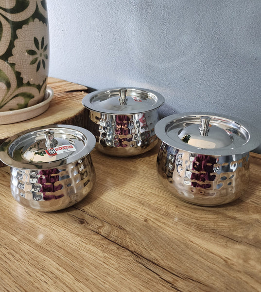 Hammered Stainless Steel Bowl with Lid