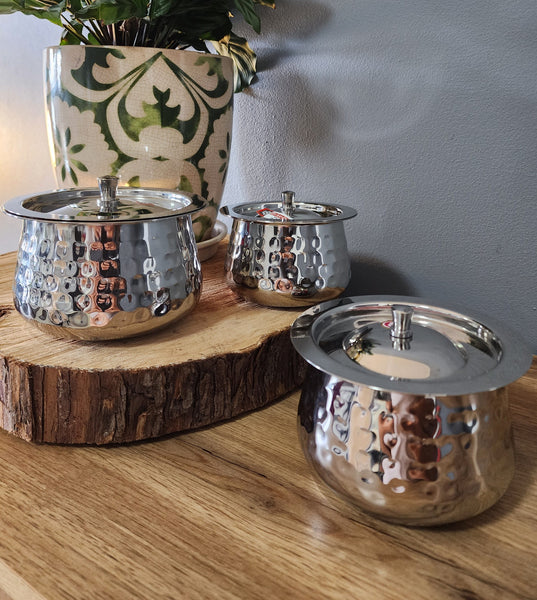 Hammered Stainless Steel Bowl with Lid