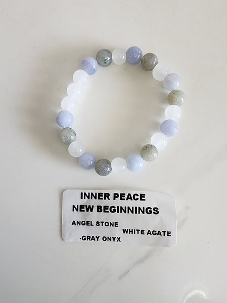 Inner Peace Crystal Bracelet (Angel Stone, White Agate, Grey Onyx)