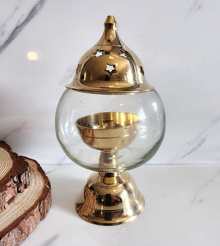 Glass Dome Brass Oil Lamp