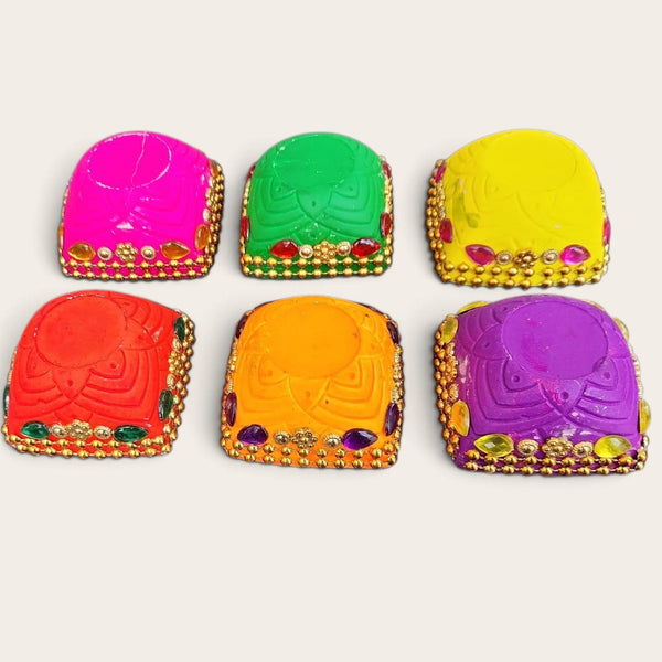 Square Fancy Clay Diyas (Pack of 6)
