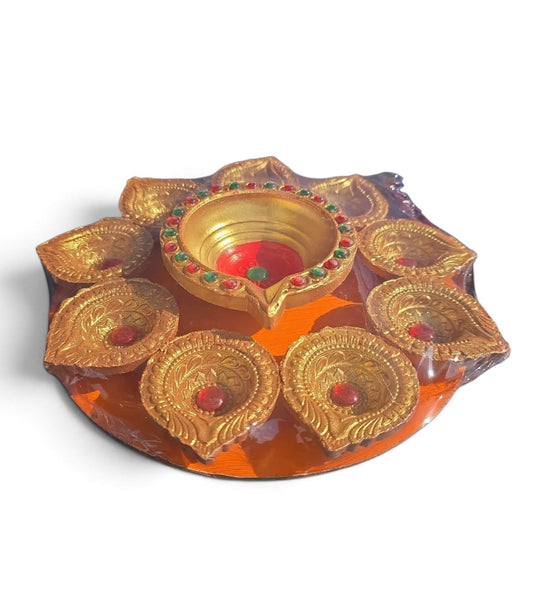 Golden Clay Diya Set