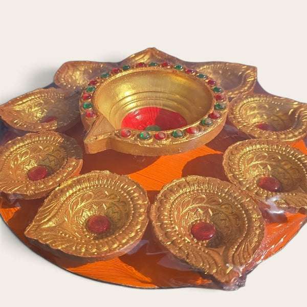 Golden Clay Diya Set