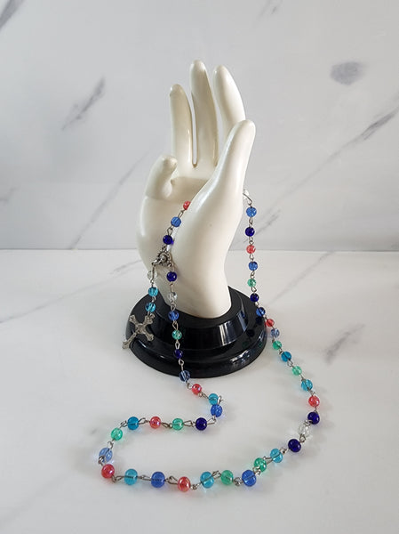 Multi Colour Glass Bead Rosary with Cross