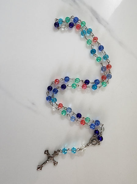 Multi Colour Glass Bead Rosary with Cross