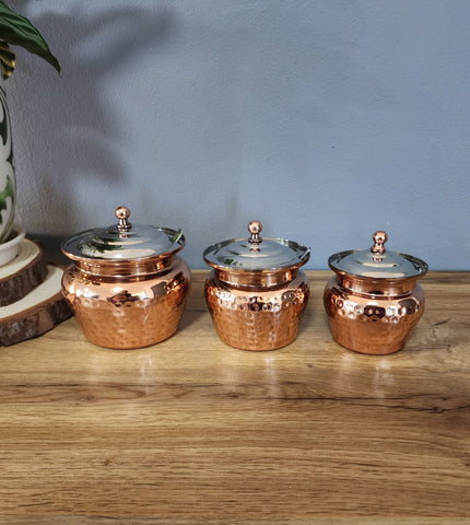 Dimple Copper Container with Spoon